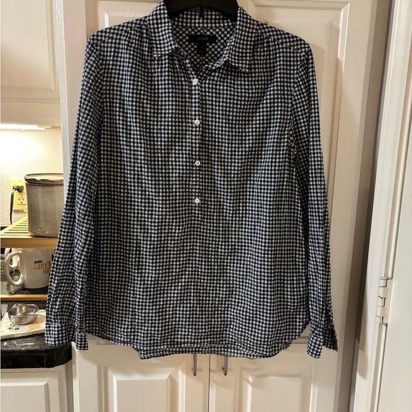 J. Crew Tops - J Crew Women's Navy and White Checkered Shirt